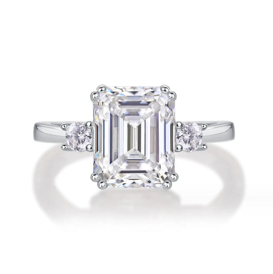 3 Carat Emerald Cut Moissanite Diamond Ring Sterling Silver