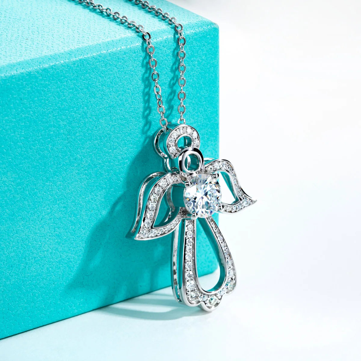 Moissanite Diamond Angel Wings Pendant Necklace Free Shipping US