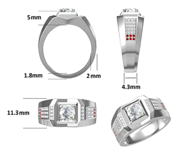 1 Carat Mens Moissanite Diamond Ring Sterling Silver