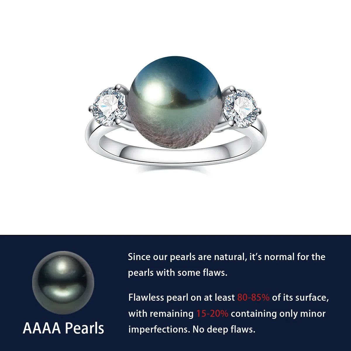 10K White Gold Tahitian Black Pearl Moissanite Diamond Ring