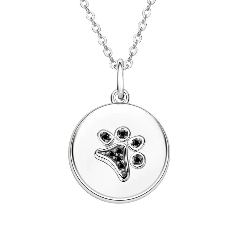 Black Moissanite Diamond Paw Disc Pendant Necklace Sterling Silver