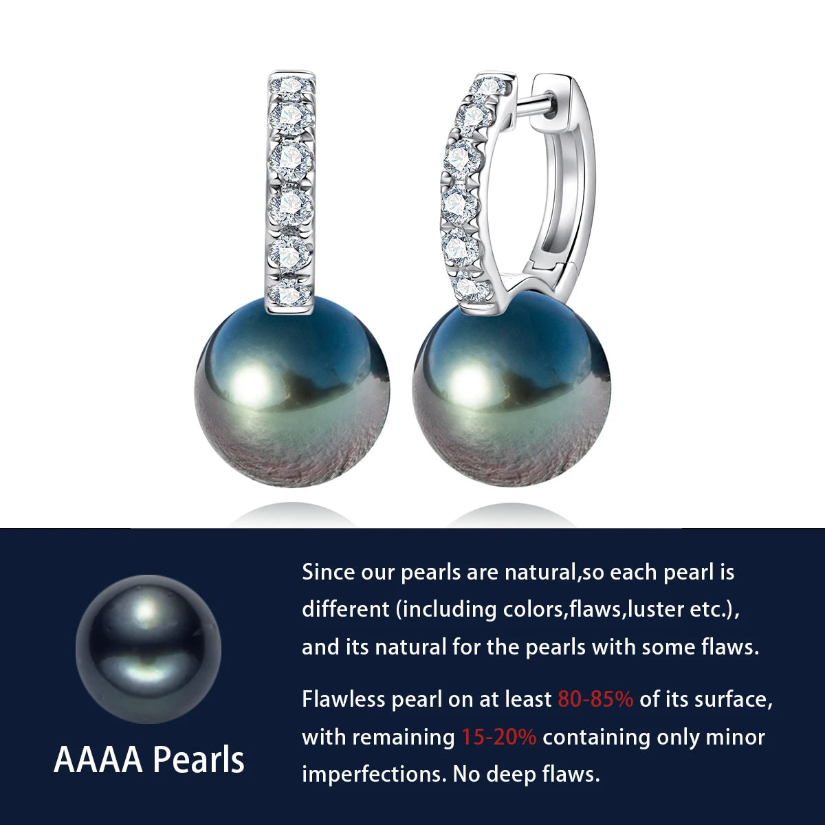 Free Shipping US Tahitian Black Pearl Moissanite Diamond Earrings