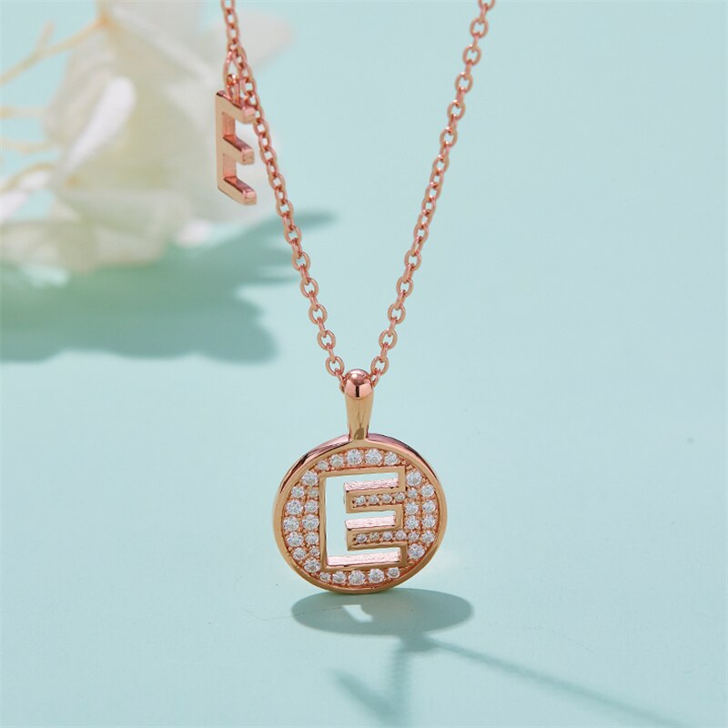 Moissanite Initial Necklace Pendant 925 Sterling Silver 18K Rose Gold Plated