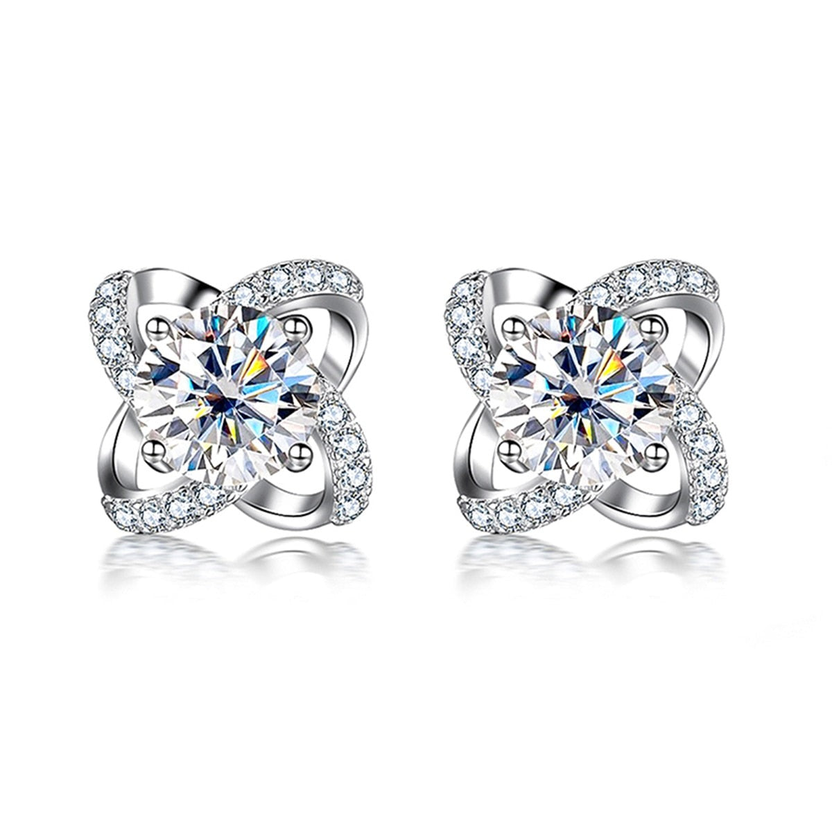 1 Carat Moissanite Diamond Stud Earrings Sterling Silver