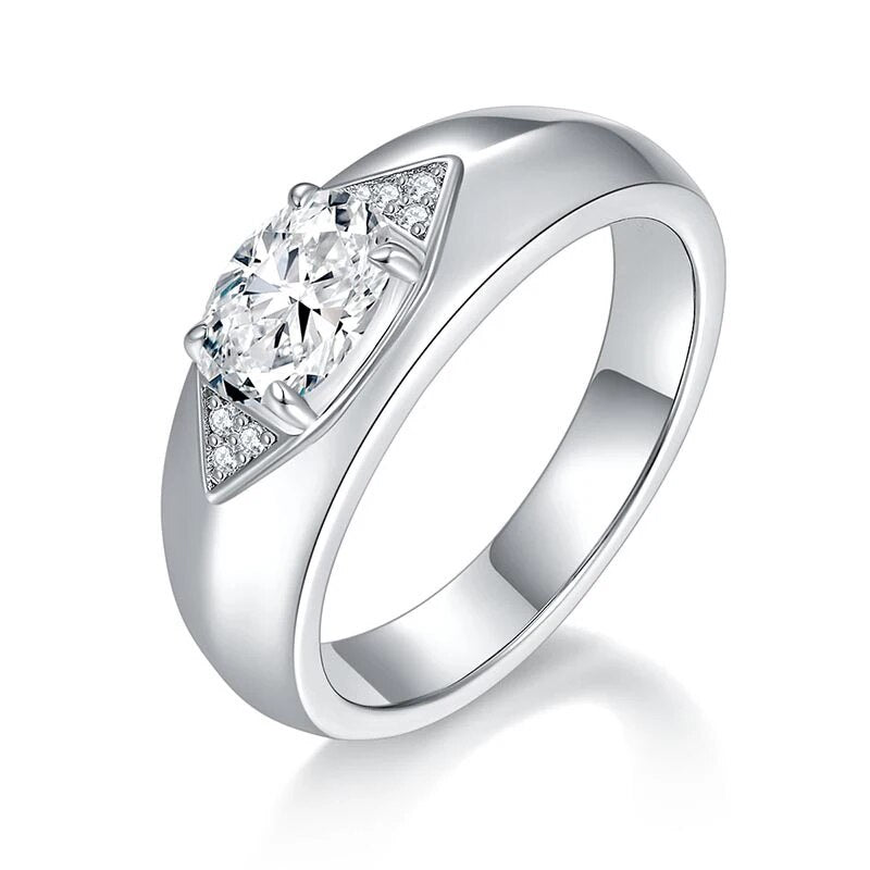 1 Carat Oval Cut Moissanite Diamond Ring Sterling Silver