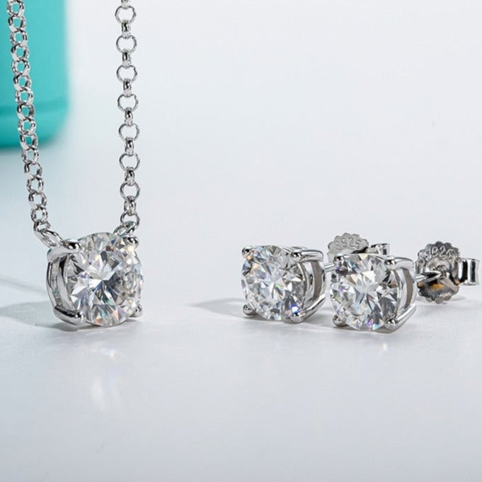 Moissanite Earrings Necklace Jewellery Set US