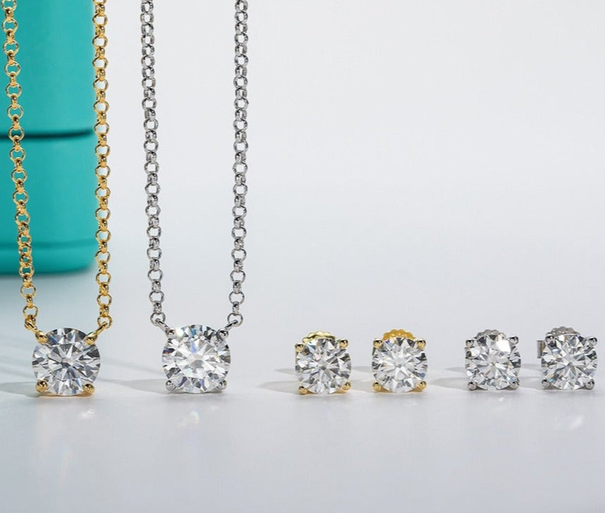 Jewellery Set Sterling Silver Moissanite Necklace Earrings New Zealand