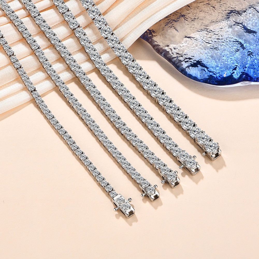 2.5mm - 5mm Moissanite Diamond Sterling Silver White Gold Rhodium Plated Tennis Bracelet (14-20cm)