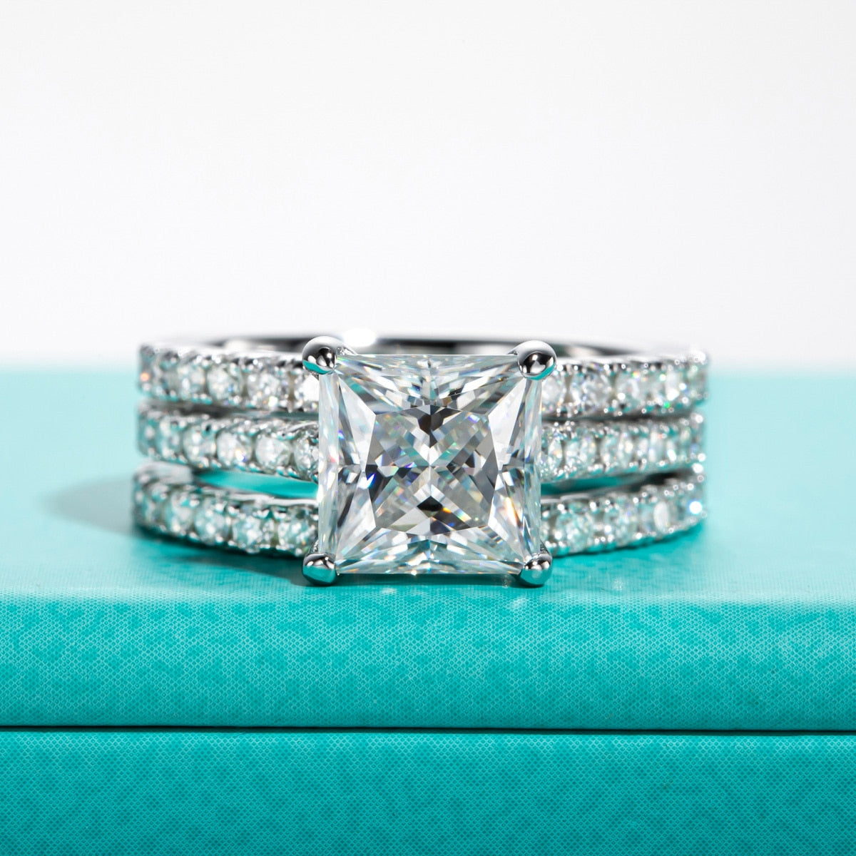 3ct Princess Cut Moissanite Ring Set Engagement Wedding Band Sterling Silver
