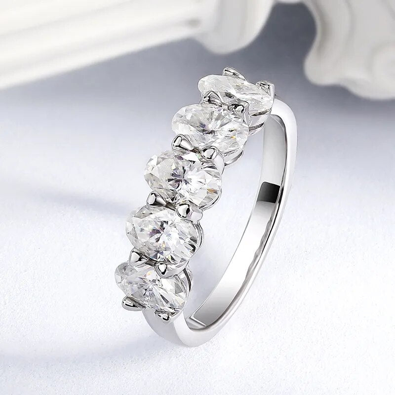 5 Stone Oval Cut Moissanite Diamond Ring