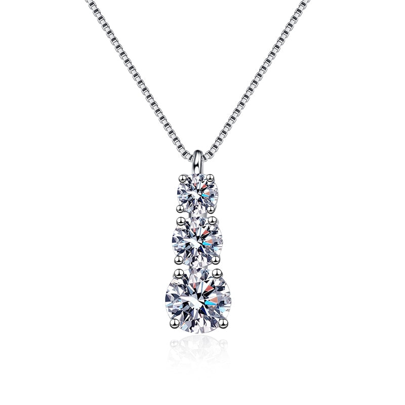 3 Stone Moissanite Diamond Pendant Necklace