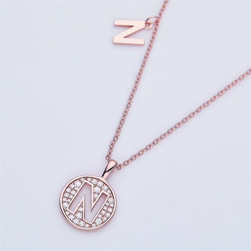 Moissanite Initial Necklace Pendant 925 Sterling Silver 18K Rose Gold Plated