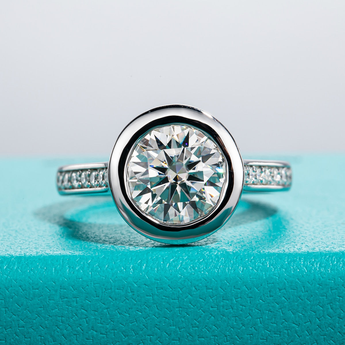 3ct Moissanite Diamond Bezel Ring Sterling Silver