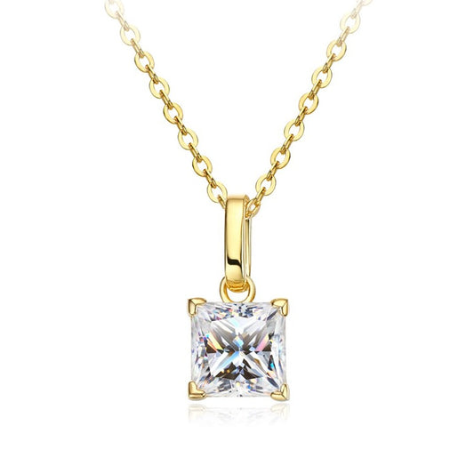 1.2ct Moissanite Diamond Princess Cut Pendant Necklace 925 Sterling Silver Gold Colour