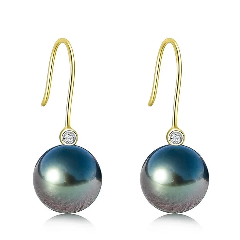 Holloway Jewellery Tahitian Black Pearl Moissanite Drop Earrings 18K Solid Gold