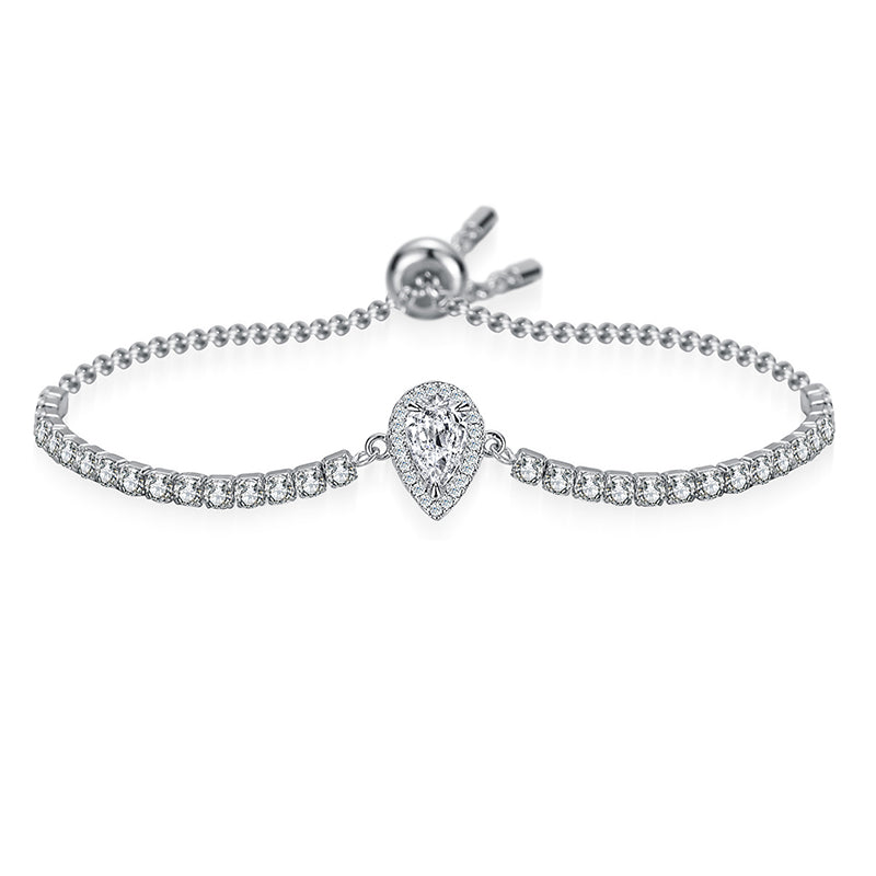 1 Carat Pear Shape Moissanite Diamond Bracelet Sterling Silver
