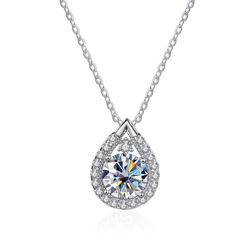 Coloured Moissanite 1 Carat Pear Shape Halo Moissanite Pendant Sterling Silver Necklace UK