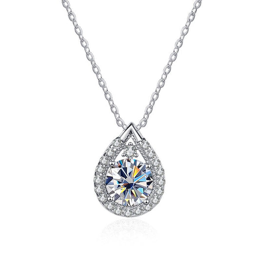 Coloured Moissanite 1 Carat Pear Shape Halo Moissanite Pendant Sterling Silver Necklace UK
