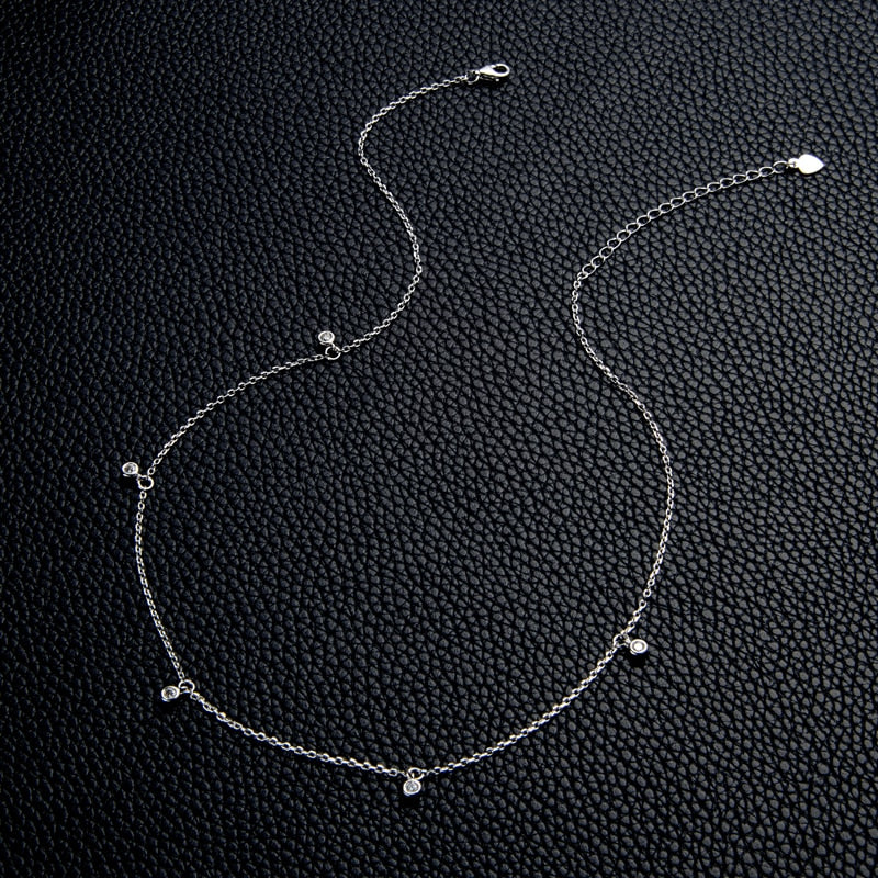 Round Cut 2.5mm or 4mm Hanging Bezel Set Moissanite Diamond Necklace 925 Sterling Silver (2 Colours)