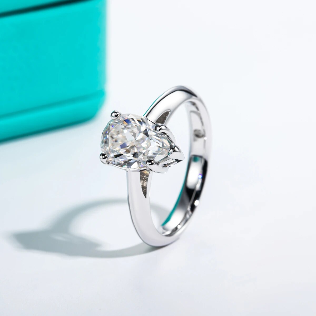 2.5ct Pear Shape Moissanite Diamond Solitaire Ring Sterling Silver