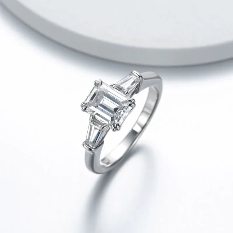 Sterling Silver Three Stone Moissanite Ring