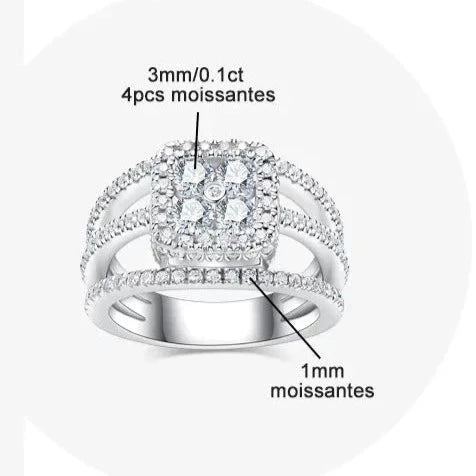 Moissanite Square Halo Triple Shank Ring