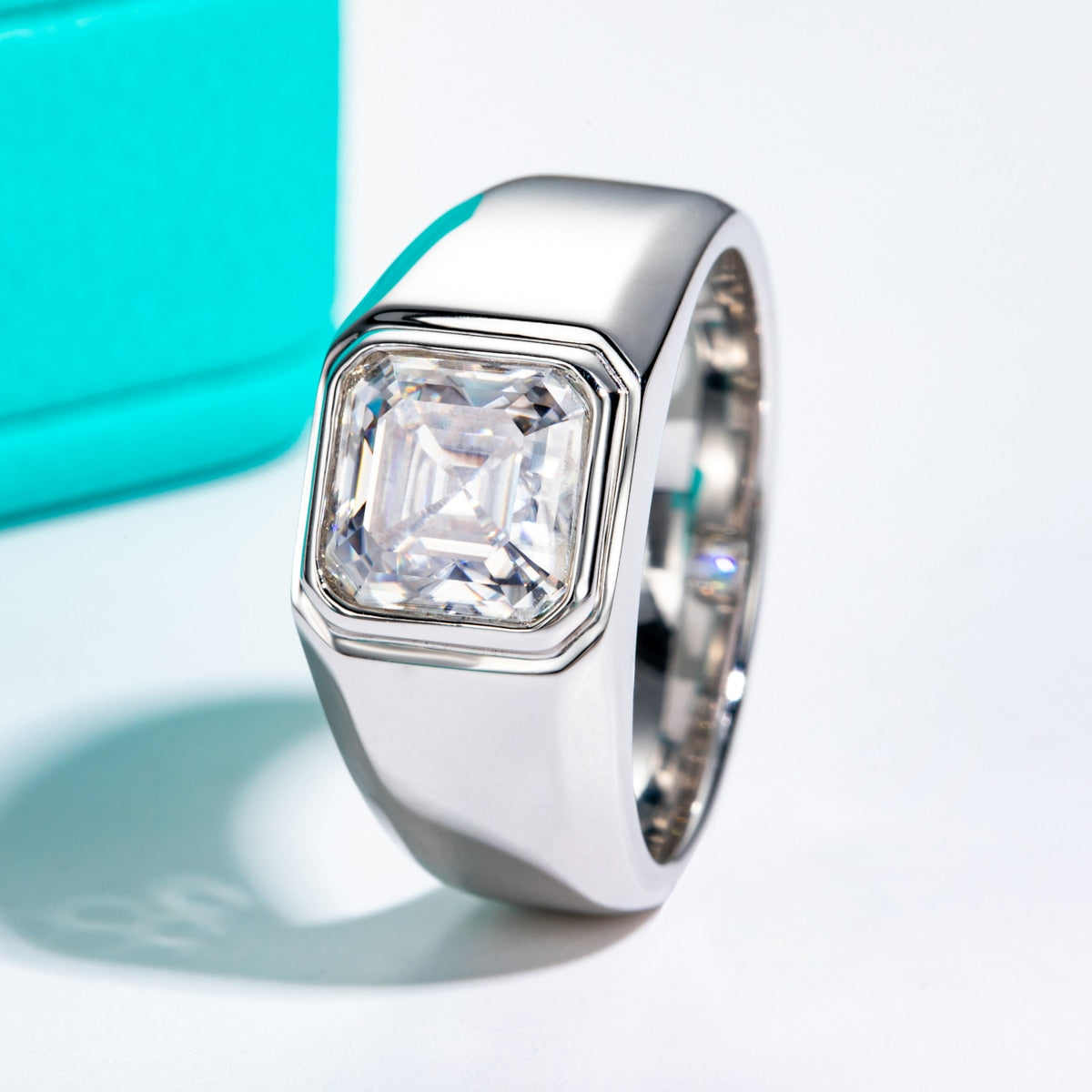 Asscher Cut Mens Moissanite Diamond Ring