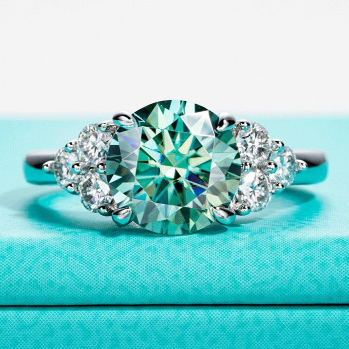 3ct Green Moissanite Diamond Ring Sterling Silver