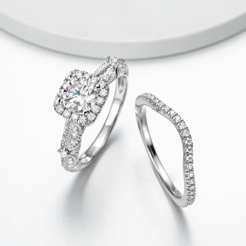 Halo Moissanite Ring Set