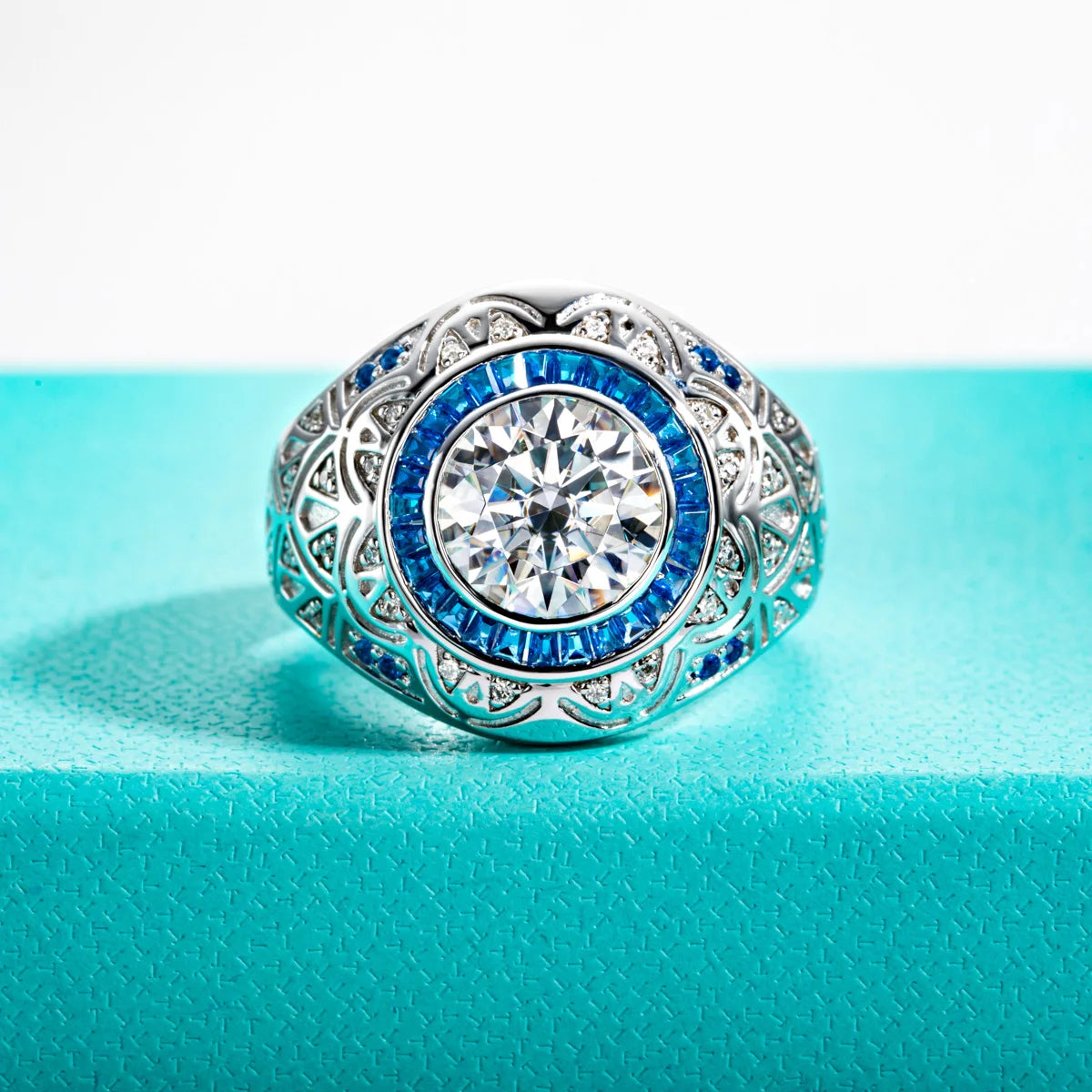 3 Carat Mens Moissanite Diamond Ring Sterling Silver