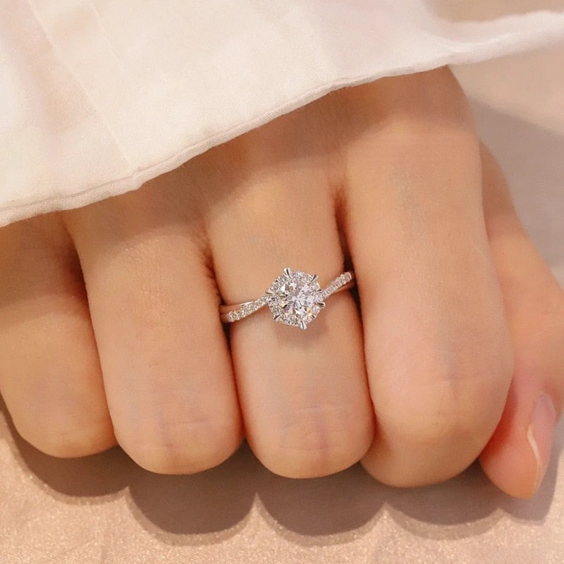Resizable Moissanite Diamond White Gold Plated Ring