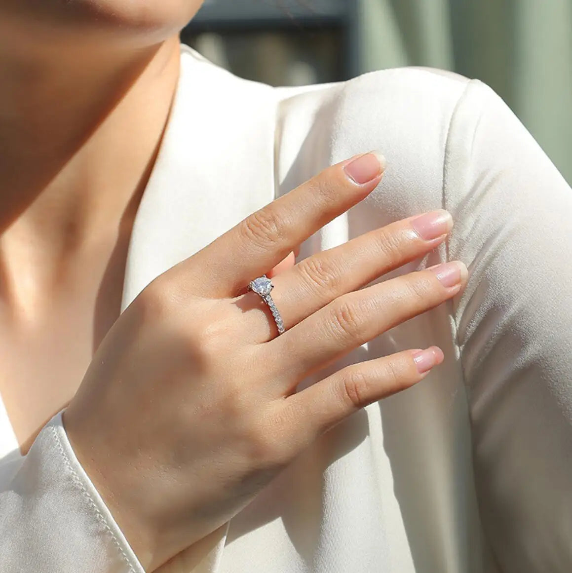 Sterling Silver 1 Carat Moissanite Diamond Engagement Ring