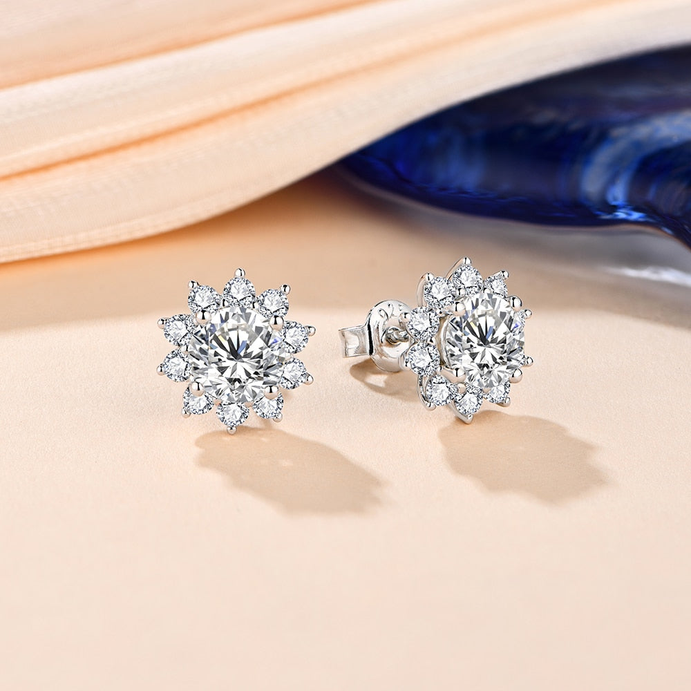 Lotus Flower Moissanite Diamond Stud Earrings 925 Sterling Silver (1/2ct, 1ct, 2ct and 3ct options)