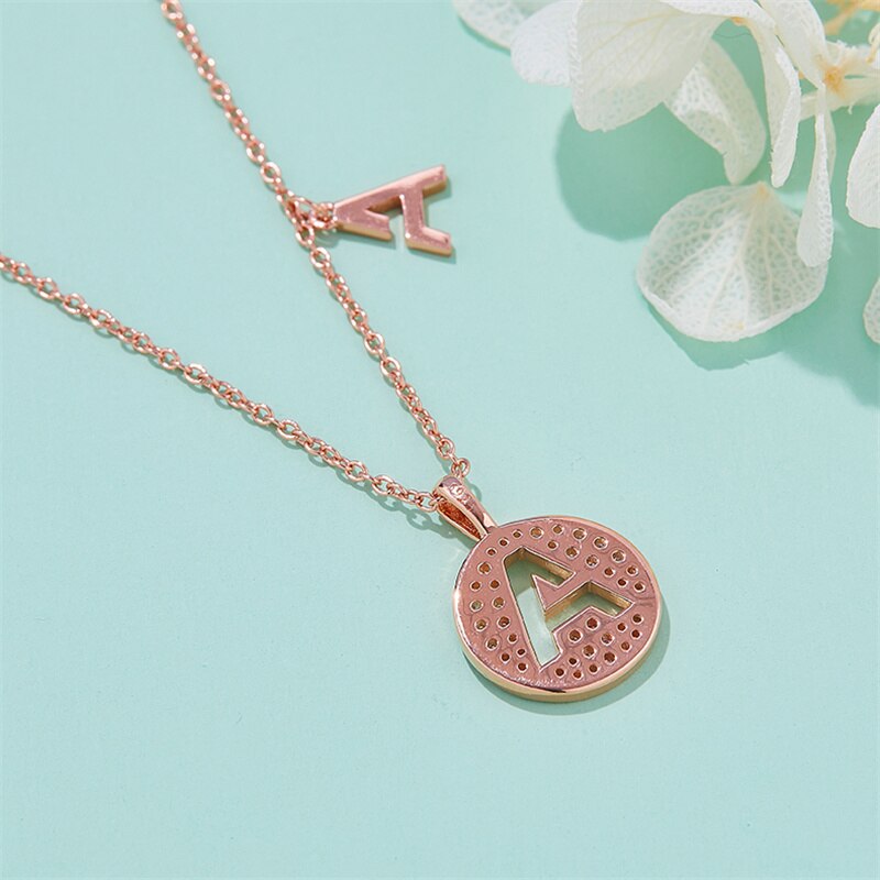 Moissanite Initial Necklace Pendant 925 Sterling Silver 18K Rose Gold Plated