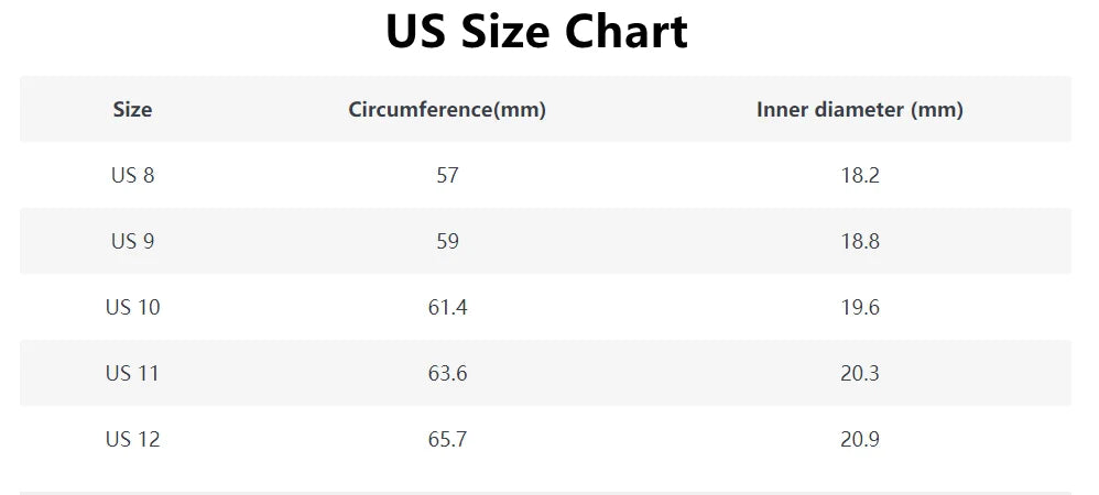 US ring size chart mens moissanite ring