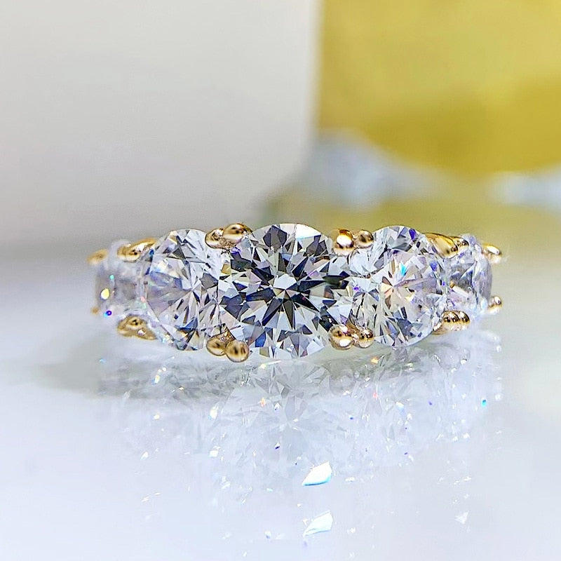 3.6cttw 5 Stone Moissanite Diamond Ring 925 Sterling Silver Gold Colour