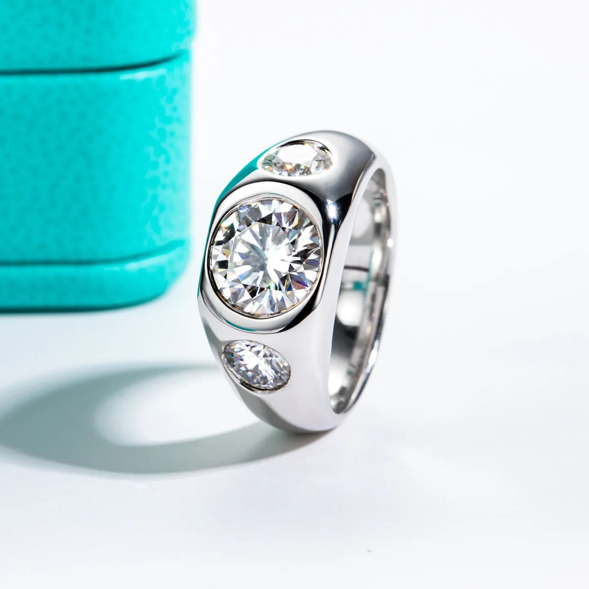 Mens Moissanite Diamond Ring Sterling Silver