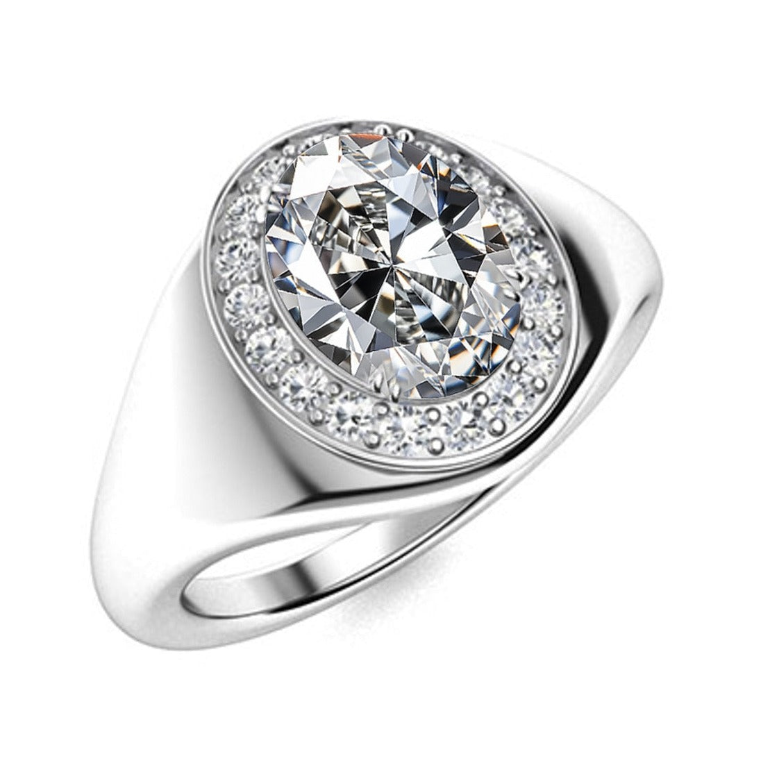 Holloway Jewellery Mens Oval Cut Moissanite Diamond Halo Ring