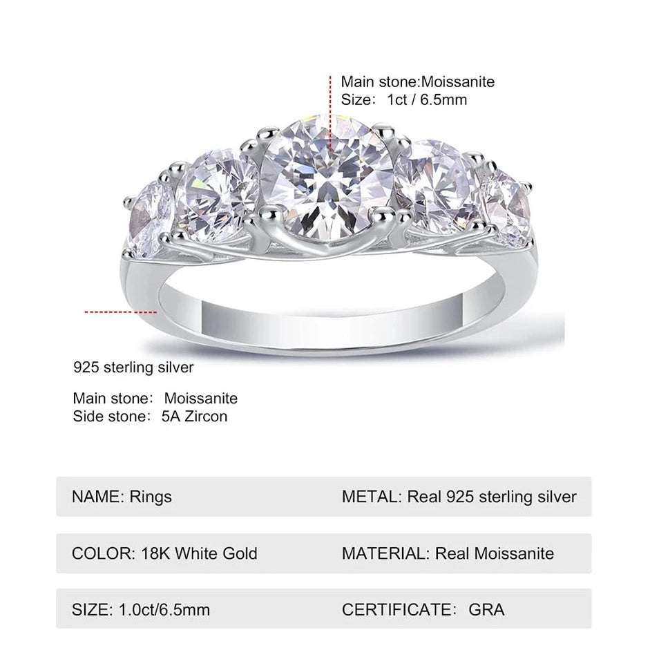 1ct Moissanite Diamond Ring Sterling Silver