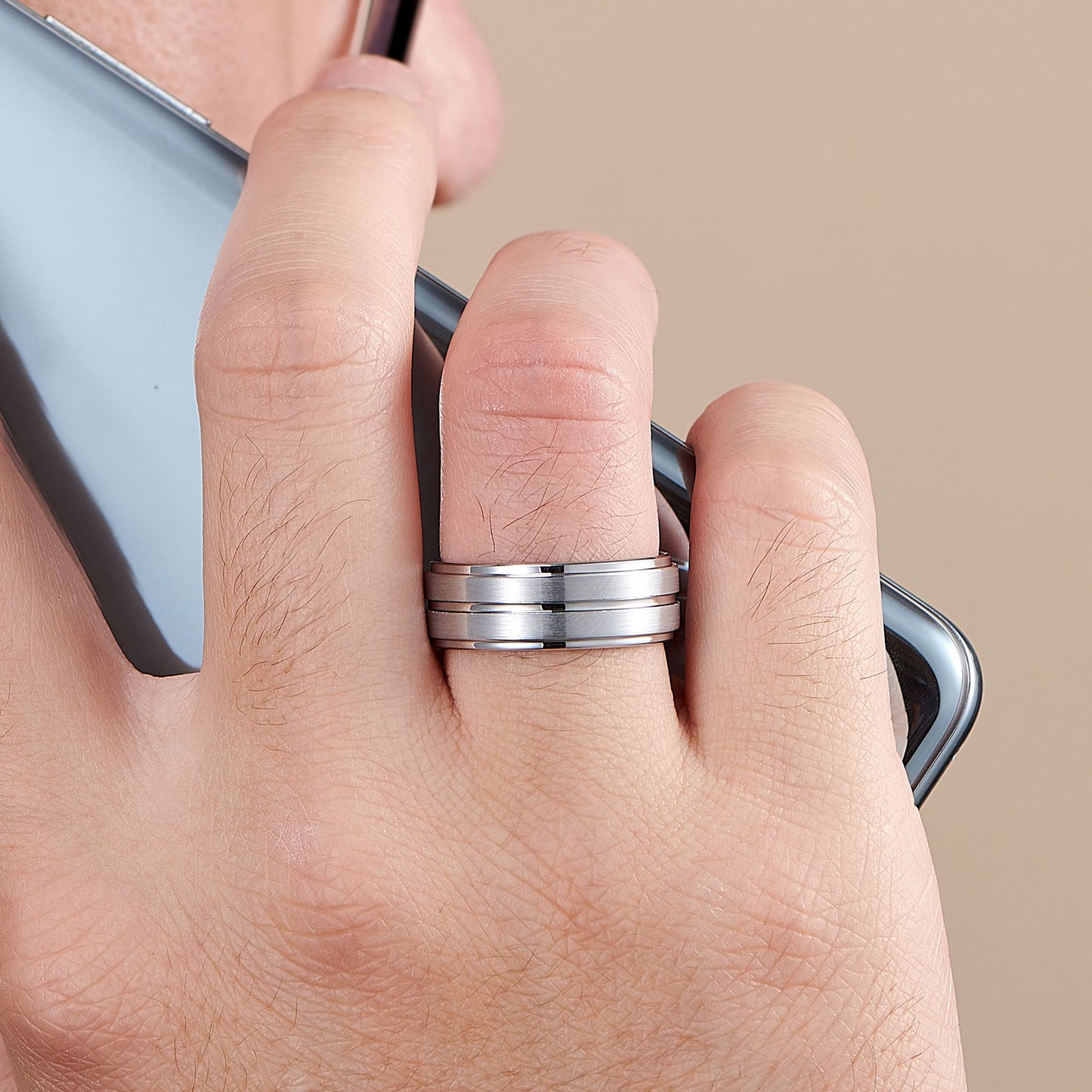 8mm Tungsten Carbide Stepped Groove Mens Ring / Mens Wedding Band