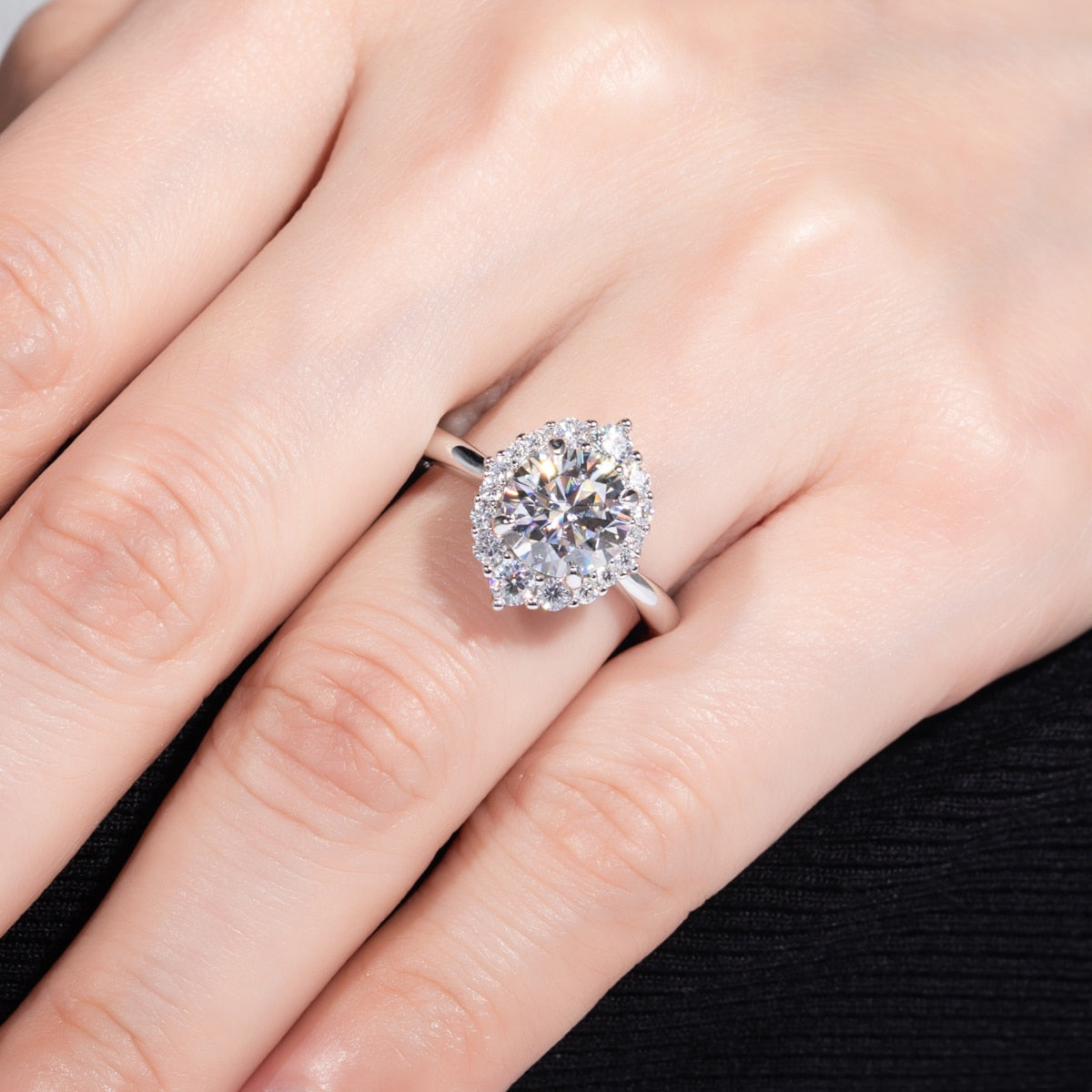 moissanite ring 2ct moissanite round brilliant with halo surround HollowayJewellery