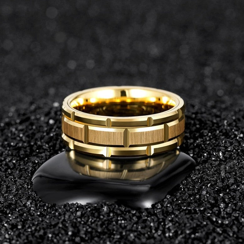 brick pattern Gold tungsten ring mens UK Holloway Jewellery UK