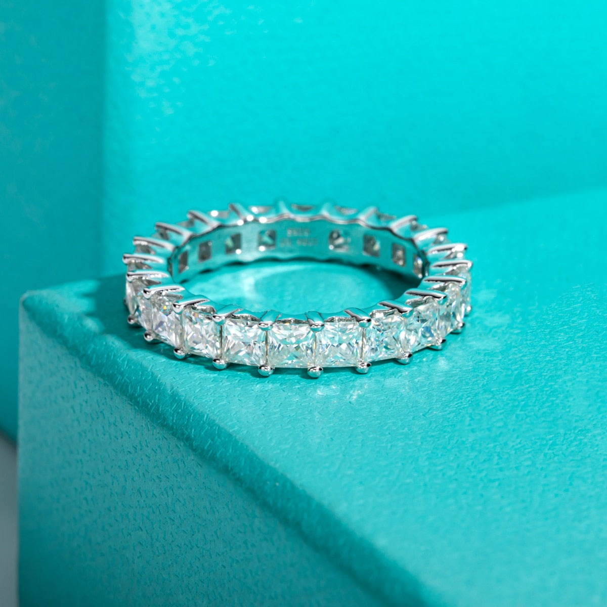 Princess Cut Moissanite Diamond Eternity Ring Sterling Silver