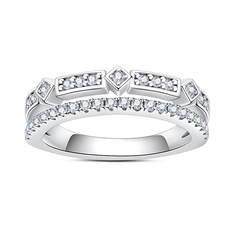 Half Eternity Moissanite Diamond Double Band Ring Sterling Silver