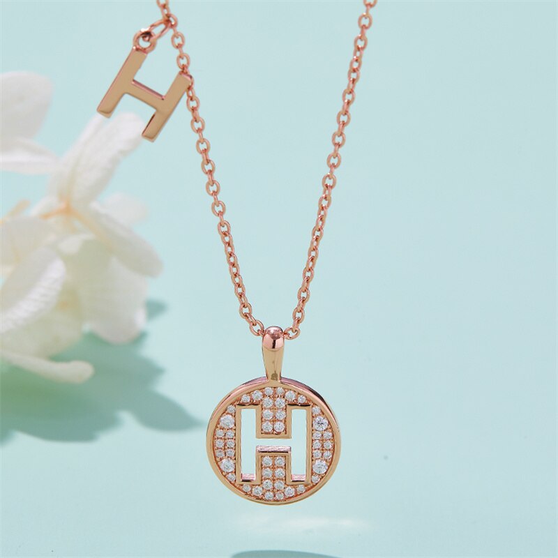 Moissanite Initial Necklace Pendant 925 Sterling Silver 18K Rose Gold Plated
