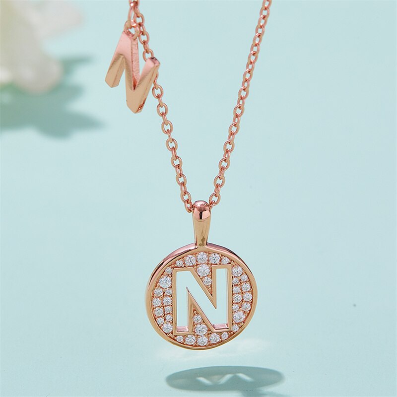 Moissanite Initial Necklace Pendant 925 Sterling Silver 18K Rose Gold Plated