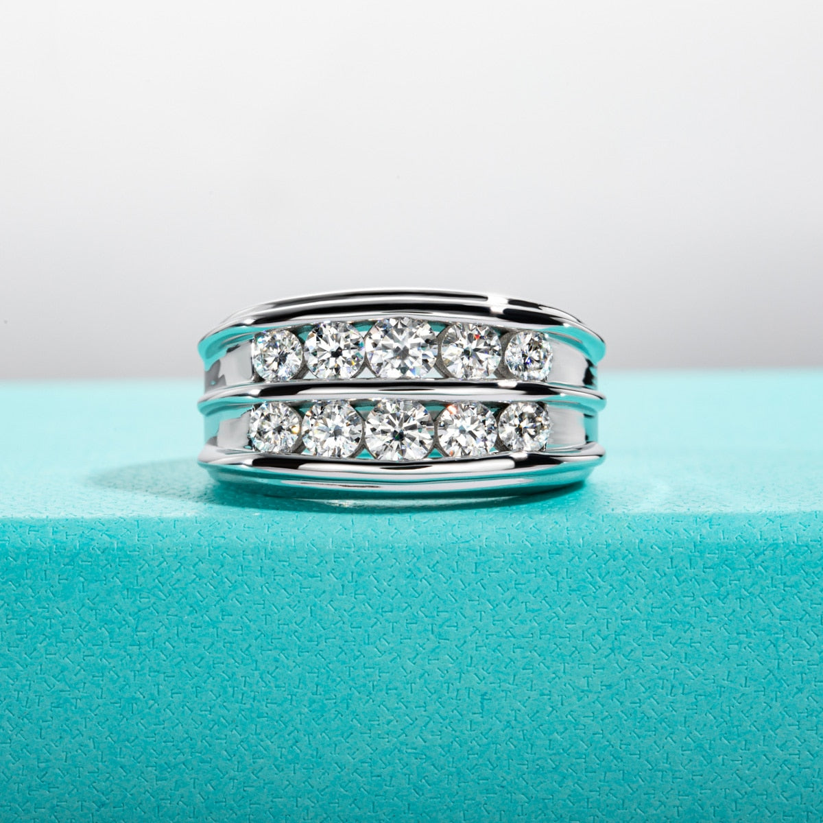 mens moissanite ring 10 stones Holloway Jewellery