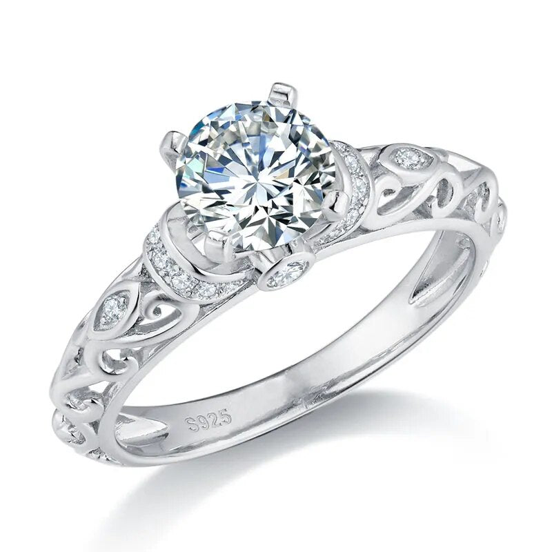 1.17cttw Vintage Style Moissanite Diamond Ring 925 Sterling Silver