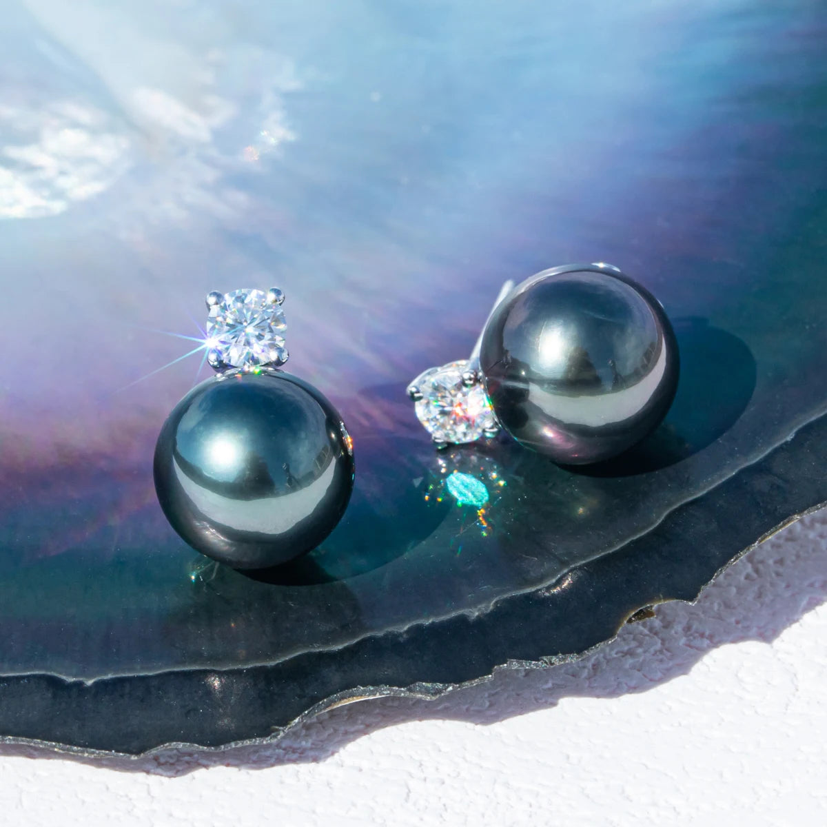 Holloway Jewellery UK Black Pearl Moissanite Diamond Stud Earrings