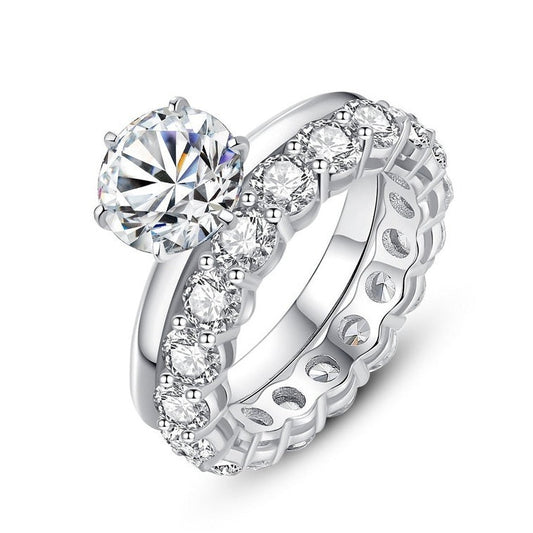 2ct Moissanite Solitaire Engagement Ring and 4mm Moissanite Eternity Ring Set 925 Sterling Silver